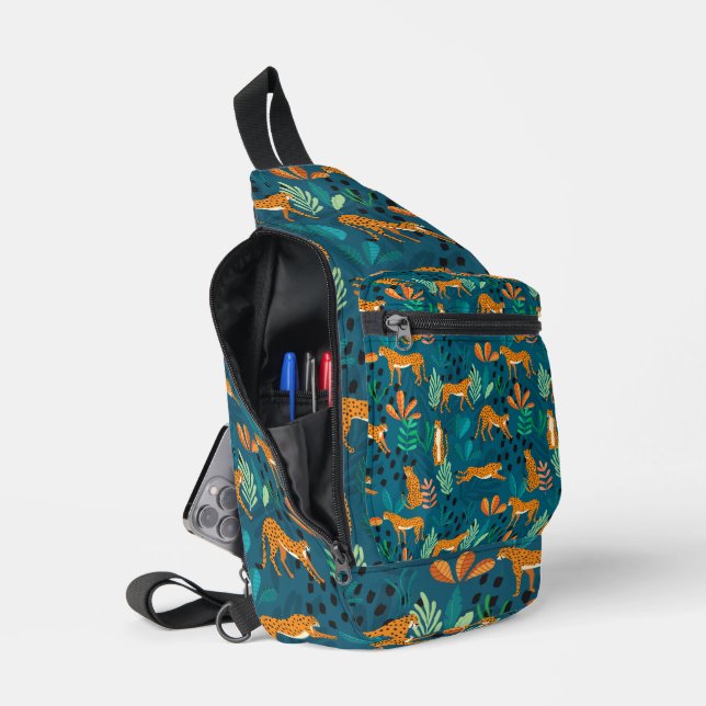 Leopard Jungle Blue Sling Bag (Open)