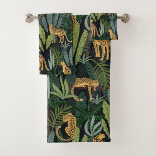 Leopard Jungle Forest Illustration Seamless  Bath Towel Set