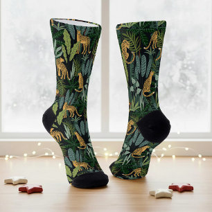Leopard Jungle Forest Illustration Seamless Custom Socks
