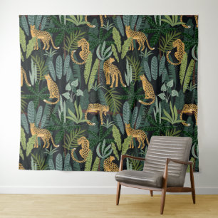 Leopard Jungle Forest Illustration Seamless Custom Tapestry