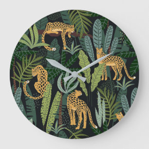 Leopard Jungle Forest Illustration Seamless Large Clock