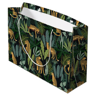 Leopard Jungle Forest Illustration Seamless  Large Gift Bag