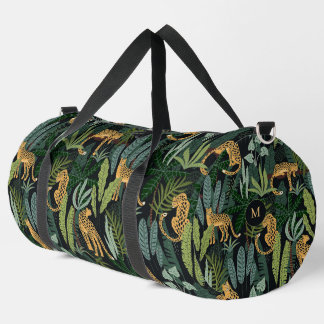 Leopard Jungle Forest Illustration Seamless Patter Duffle Bag