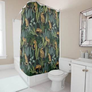 Leopard Jungle Forest Illustration Seamless  Shower Curtain