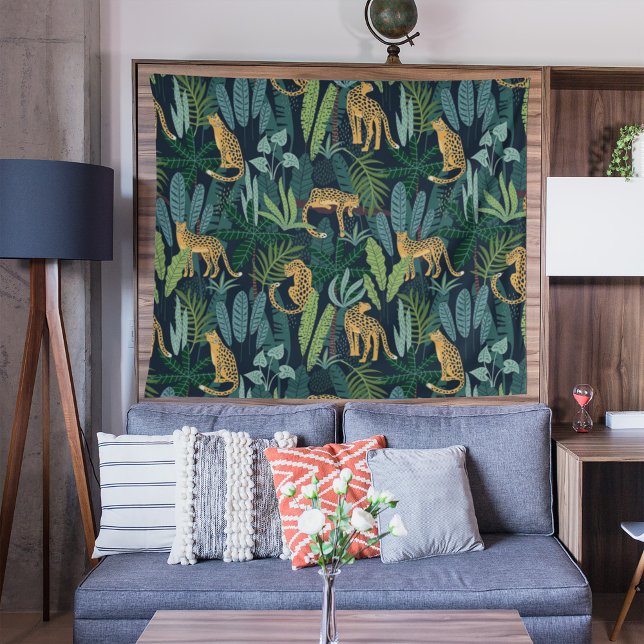 Leopard Jungle Forest Illustration Seamless  Tapestry (Creator Uploaded)