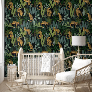 Leopard Jungle Forest Illustration Seamless Wallpaper