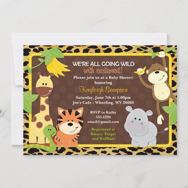 Leopard Jungle Friends Baby Shower Invitations (Front)