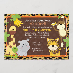 Leopard Jungle Friends Orange Baby Shower Invitati Invitation