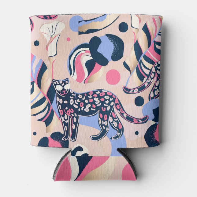 Leopard Jungle: Modern Floral Illustration. Can Cooler (Front)