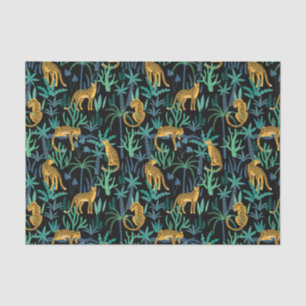 Leopard Jungle Pattern Black Background Tissue Paper