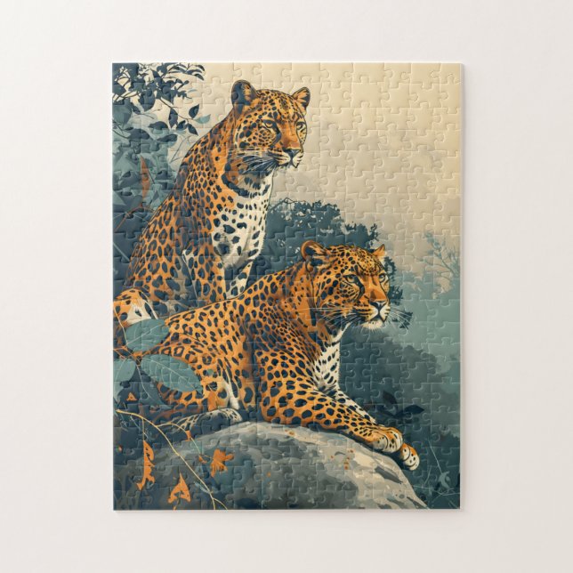 Leopard Jungle: Vintage Postcard Jigsaw Puzzle (Vertical)