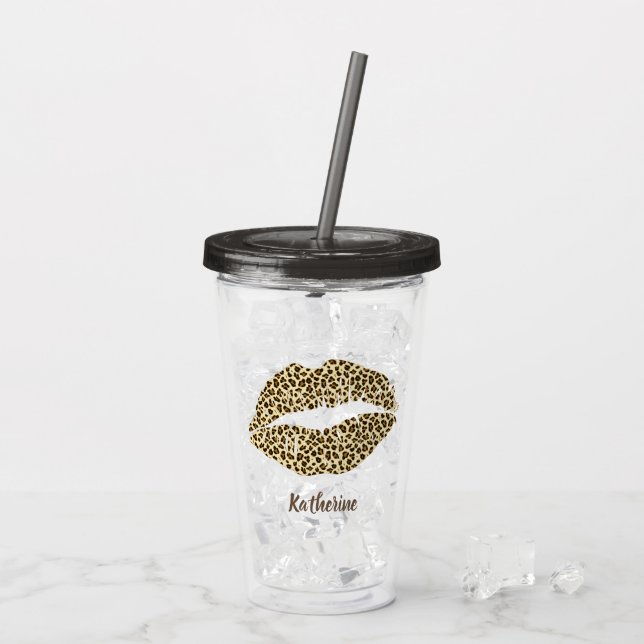 Leopard Kiss - Personalised Acrylic Tumbler (Back Ice)