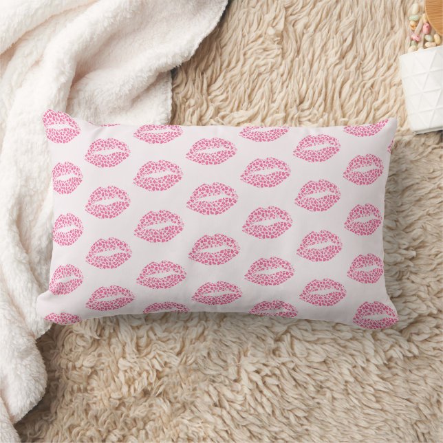 Leopard Kiss - Pink Leopard Print Lips Pattern Lumbar Cushion (Blanket)