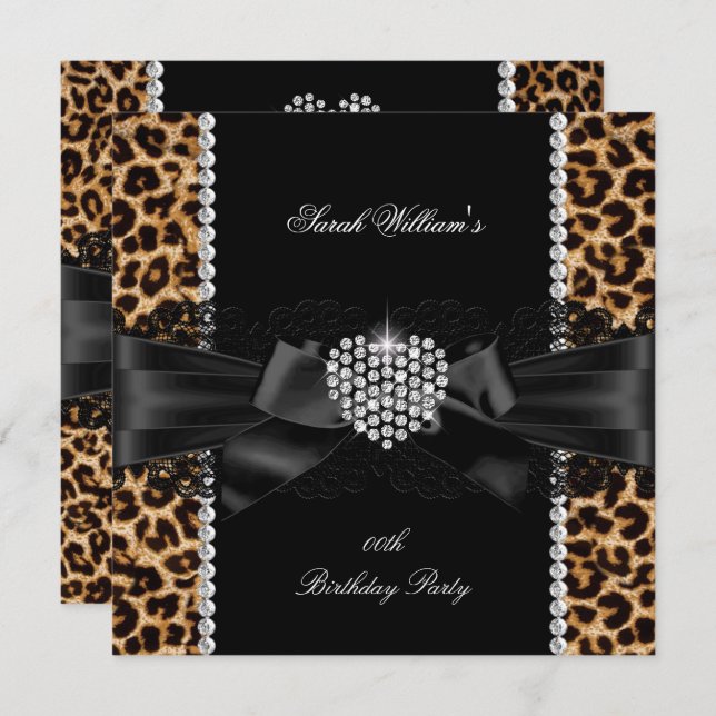 Leopard Lace Diamond Heart Birthday Party Invitation (Front/Back)