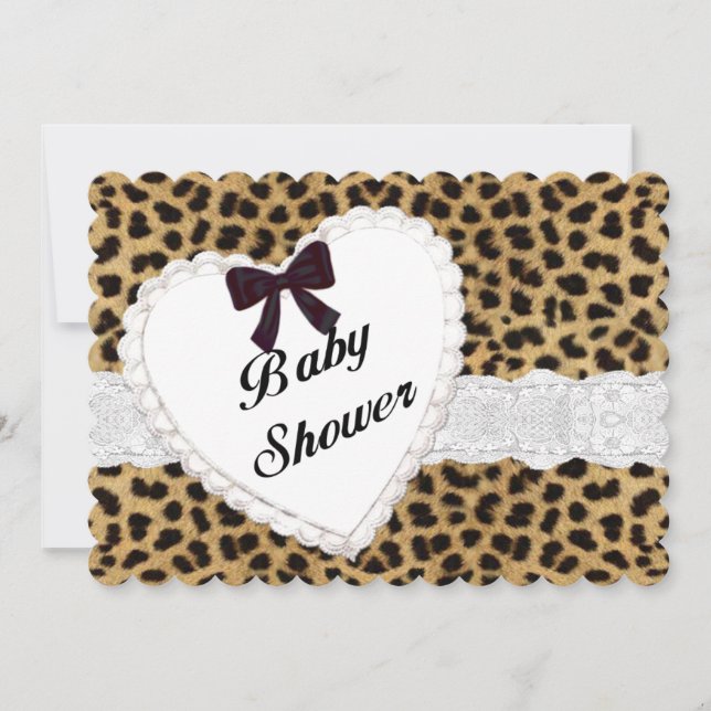 Leopard Lace Heart Baby Shower Invitation (Front)