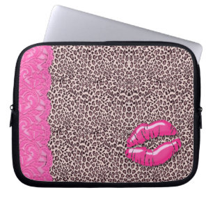 Leopard Lace Lips laptop sleeve Pink