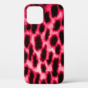 Leopard leather texture with black and red colours iPhone 12 case