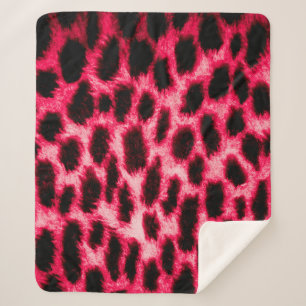 Leopard leather texture with black and red colours sherpa blanket