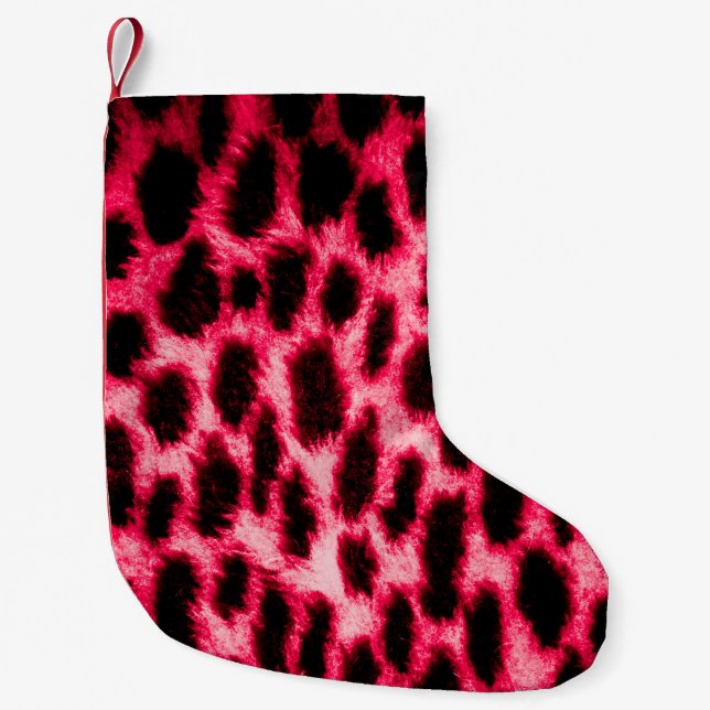 Leopard leather texture with black and red colours small christmas stocking (Front)