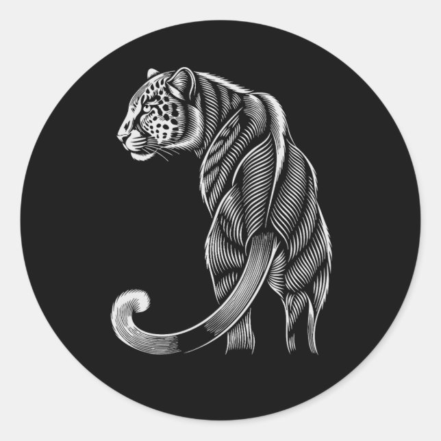 Leopard Line Art – Fierce & Fluid Classic Round Sticker (Front)