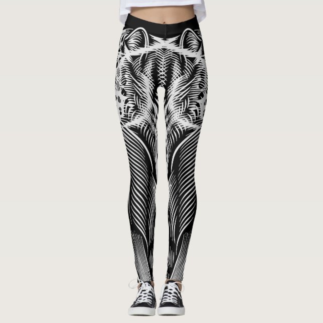 Leopard Line Flow – Artistic Black & White Leggings (Front)