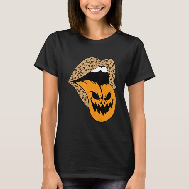 Leopard Lips Halloween Lips Vampire Mouth Pumpkin  T-Shirt (Front)