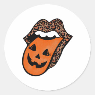 Leopard Lips Pumpkin Tongue Women Girls Halloween Classic Round Sticker