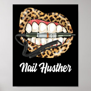 Leopard Lips With Nail Technician Drill Cool Nail Poster