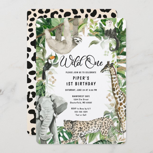 Leopard Little Wild One Safari First Birthday Invitation (Front/Back)