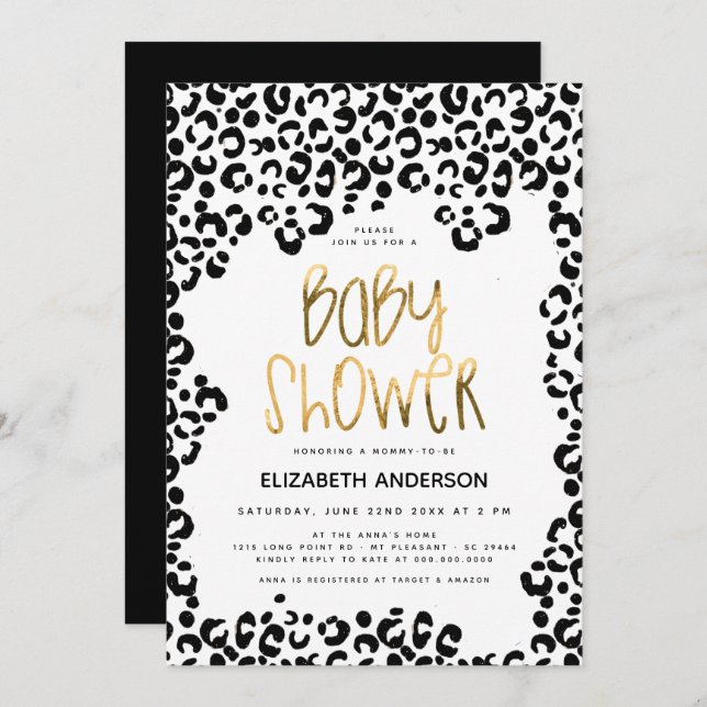 Leopard Little Wild One Safari Gold Baby Shower Invitation (Front/Back)