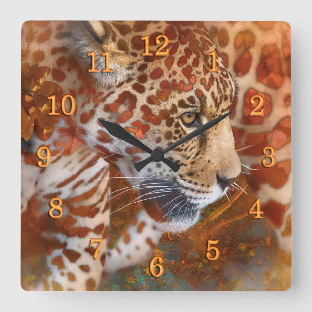 LEOPARD LIVING IN COLORS SQUARE WALL CLOCK (Front)