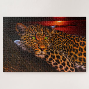 Leopard Lounging at Sunset, Big Cat Art Jigsaw Puzzle