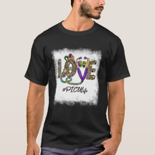 Leopard Love PICU Life Stethoscope Nurse Mardi Gra T-Shirt