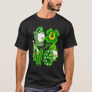 Leopard Love Three Gnomes Lucky Shamrock St Patric T-Shirt