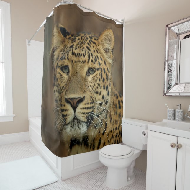 Leopard Lovers Wildlife Shower Curtain (In Situ)