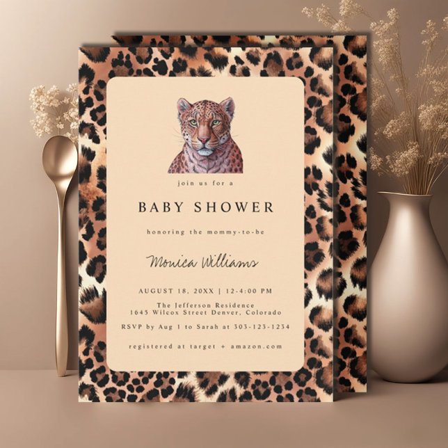 Leopard Luxury Lion Tiger Wool Pattern Baby Shower Invitation (Creator Uploaded)