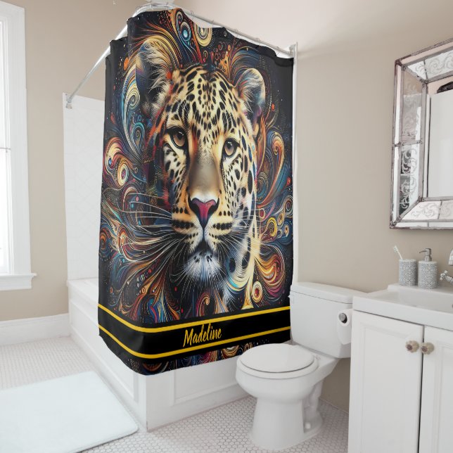 Leopard Magic: Artistic Jungle Atmosphere Shower Curtain (In Situ)