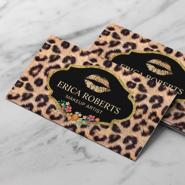 Leopard Makeup Artist Modern Gold Lips Salon Business Card (Creator Uploaded)