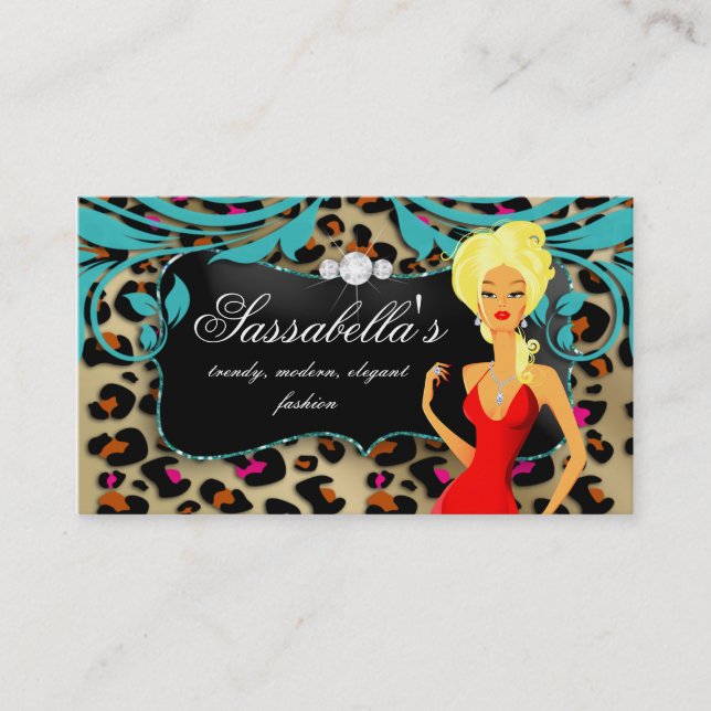 Leopard Makeup Jewellery Fashion Blonde Business Card (Front)