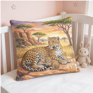 Leopard Mama And Cubs Safari Animals Cushion