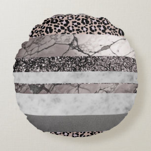 Leopard Marble Glitter Stripes Glam 1 Round Cushion