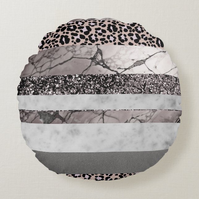 Leopard Marble Glitter Stripes Glam 1 Round Cushion (Front)