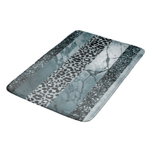 Leopard Marble Glitter Stripes Glam 2 Bath Mat