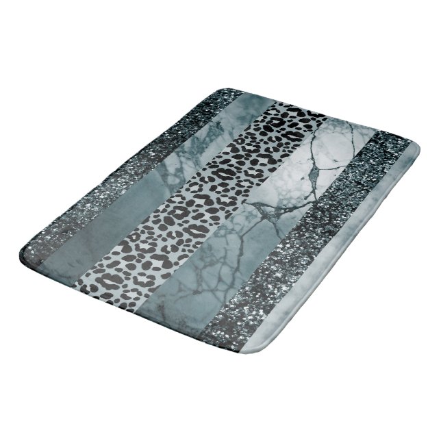 Leopard Marble Glitter Stripes Glam 2 Bath Mat (Angled)