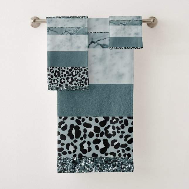 Leopard Marble Glitter Stripes Glam 2 Bath Towel Set (Insitu)