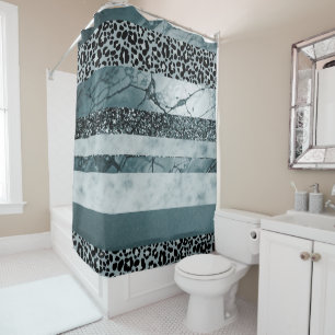 Leopard Marble Glitter Stripes Glam 2 Shower Curtain