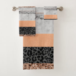 Leopard Marble Glitter Stripes Glam 3 Bath Towel Set
