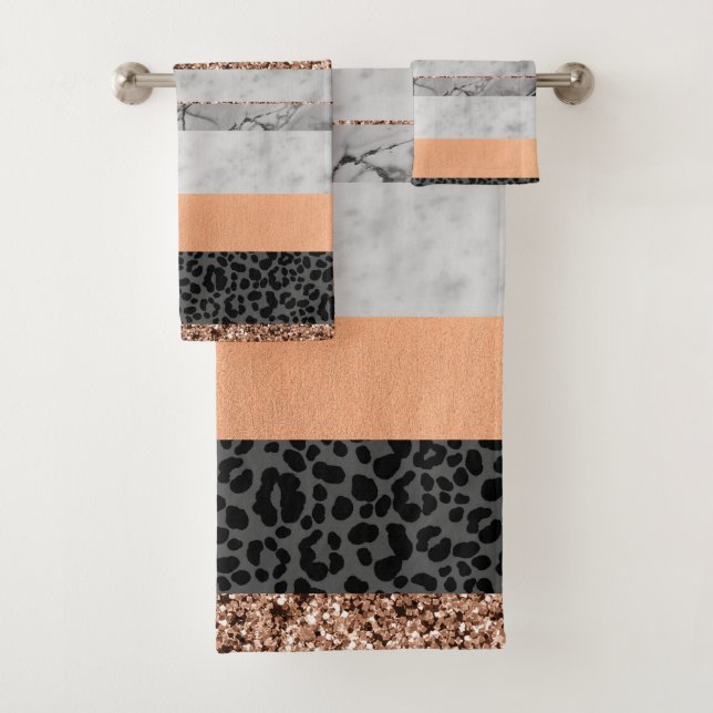 Leopard Marble Glitter Stripes Glam 3 Bath Towel Set (Insitu)