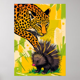 Leopard Meets Porcupine – Bold Jungle Encounter Poster