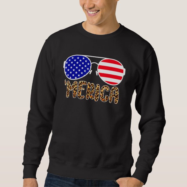 Leopard Merica Sunglasses 4th Of July Kids Boys Gi Sweatshirt (Front)
